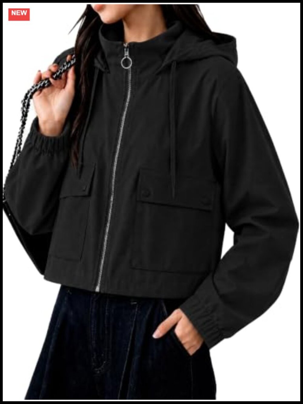 Cropped Military Jacket Long Sleeve with Pockets
